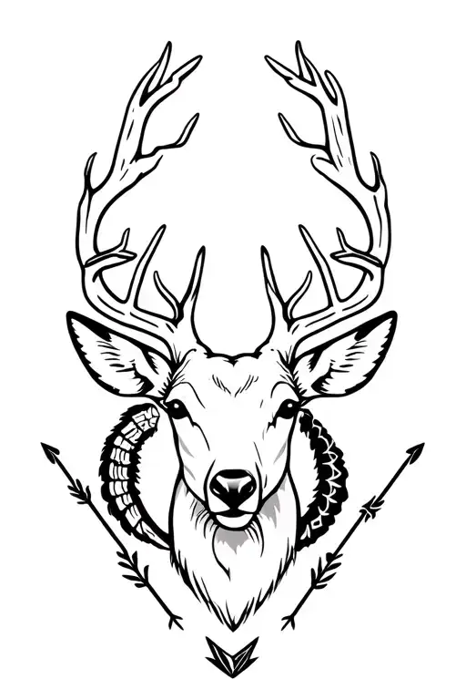 white tail deer with turkeys and arrows heads tattoo design idea