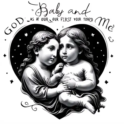 baby jesus and baby me saying god as our first word tattoo design idea
