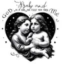 baby jesus and baby me saying god as our first word tattoo design idea