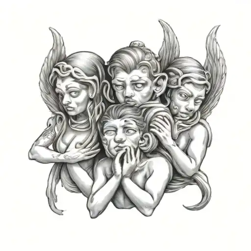 no evil speak no evil angels tattoo design idea