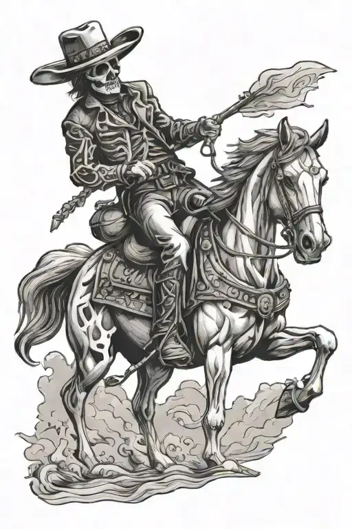 skeleton cowboy riding a horse tattoo design idea