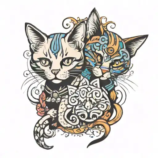 cool two cat design tattoo design idea