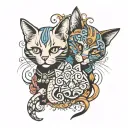 cool two cat design tattoo design idea