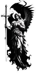 You can describe your concept (e.g., “St. Michael wielding a flaming sword, cloaked in shadows like the Angel of Death”) tattoo design idea