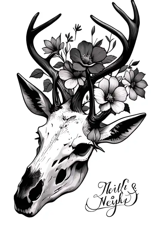 deer skull With flowers surrounding tattoo design idea