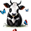 cow, ladybug, blue butterfly, red panda tattoo design idea