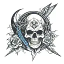 storm, lightening, snake, skull, dagger, moon, crow tattoo design idea