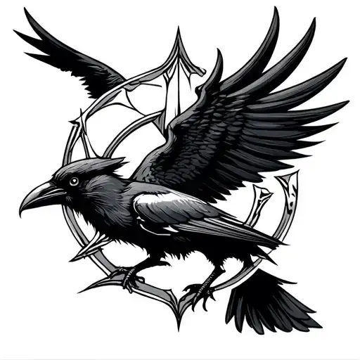 viking valhala symbol and crow tattoo design idea