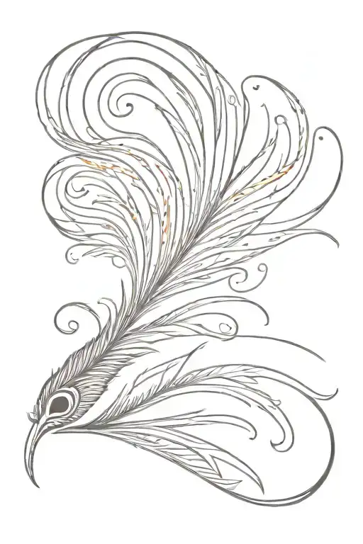 fire rabbit pisces peacock feather tattoo design idea
