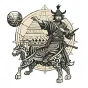 samurai, temple, pyramids, egypt, planets, forest tattoo design idea