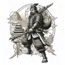 samurai, temple, pyramids, egypt, planets, forest tattoo design idea