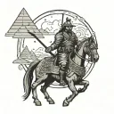 samurai, temple, pyramids, egypt, planets, forest tattoo design idea