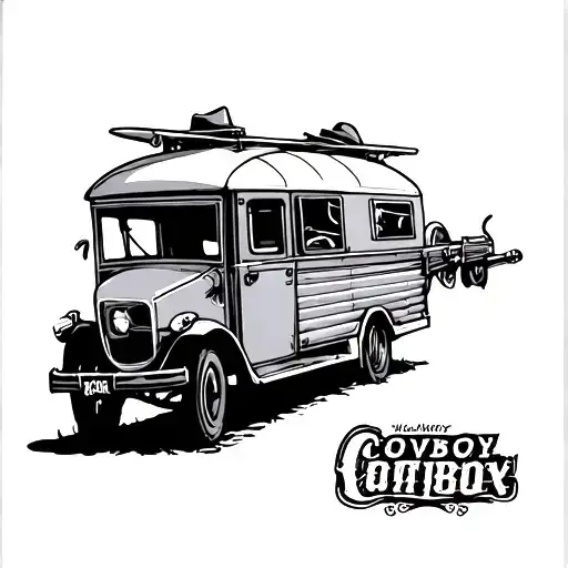 cowboy caravan shootout tattoo design idea