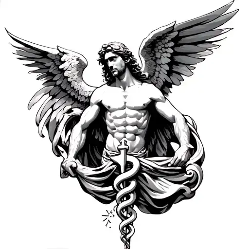 Raphael holding a caduceus tattoo design idea