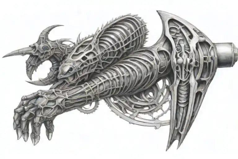 hr giger biomechanical sleeve tattoo featuring tattoo design idea
