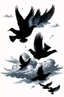 clouds, doves flying, peaceful scene tattoo design idea
