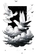 clouds, doves flying, peaceful scene tattoo design idea