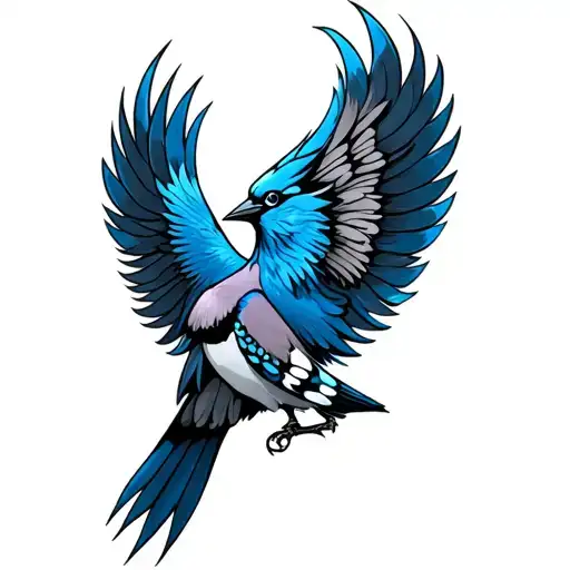 blue jay turning into a phoenix rising tattoo design idea