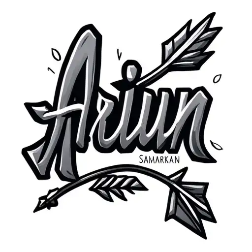 arjun name tatoo with arrow on top with samarkan font tattoo design idea