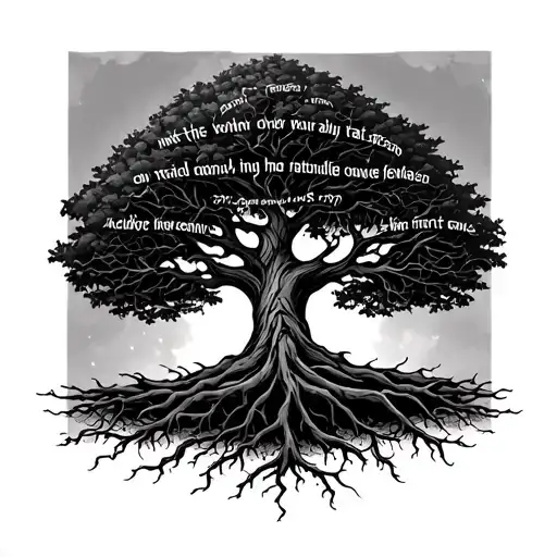yahweh in hebrew as roots of a tree with branches spreading out allowing for names to be added to the branches tattoo design idea