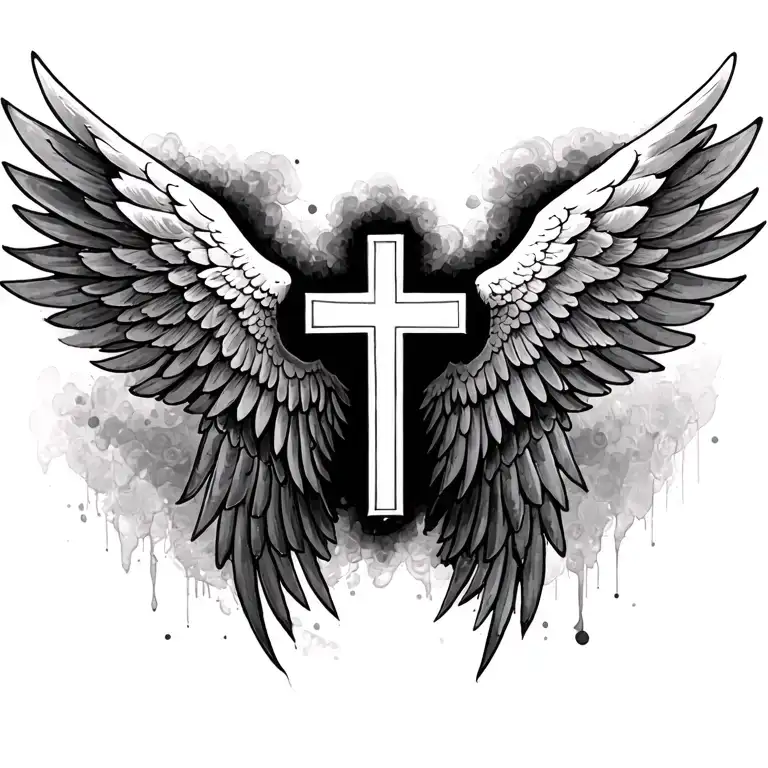 cross with wings spread wide tattoo design idea