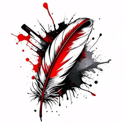 scroll of paper and feather quill pen writing tattoo design idea