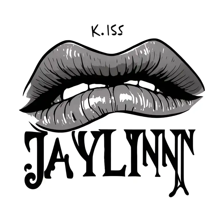 2 kiss lips above the word Jaylynn  tattoo design idea