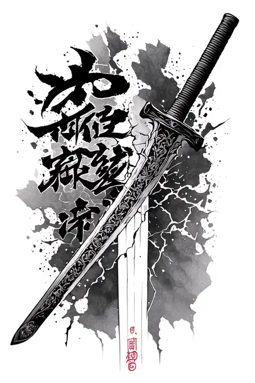Broken katana sword with text それが方法です tattoo design idea