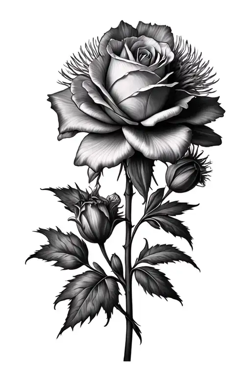 rose thistle daffodil tattoo design idea