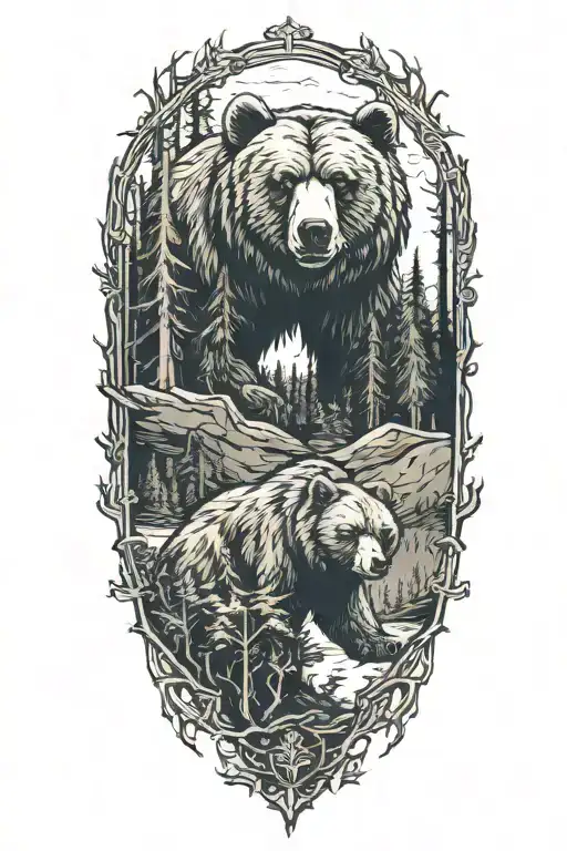 forest and a bear tattoo design idea