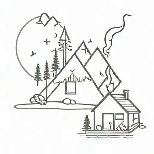 Cabins and campfire inside a Semi colon tattoo design idea