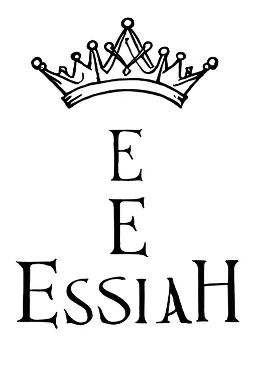 neck tattoo of The name Essiah in vertical form with a kings crown on top of the E tattoo design idea
