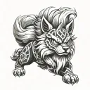 Arcanine wearing an oni mask tattoo design idea