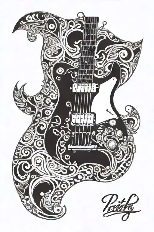 guitar surrounded by thick pattern tattoo design idea