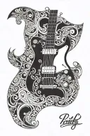guitar surrounded by thick pattern tattoo design idea