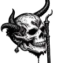 Skull and rod demon in a mask tattoo design idea