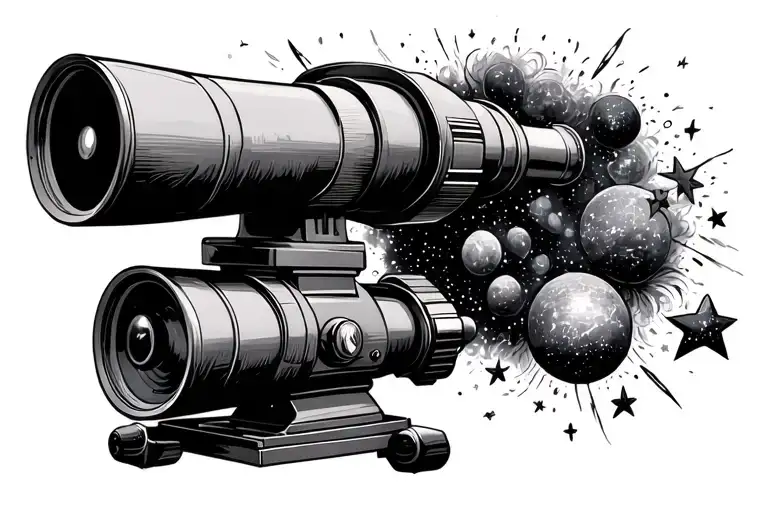 telescope pointing to a bunch of stars  tattoo design idea