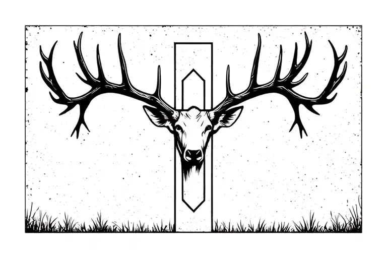 Elk antlers coming out of the sides of a cross. No animal head. Just antlers and a cross tattoo design idea