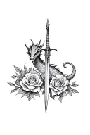 dragon and little dagger and roses tattoo design idea