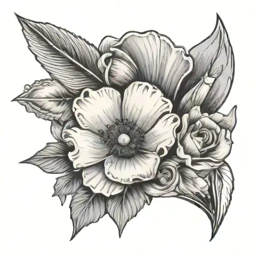 Scallop shell, arrow and poppy flower tattoo design idea