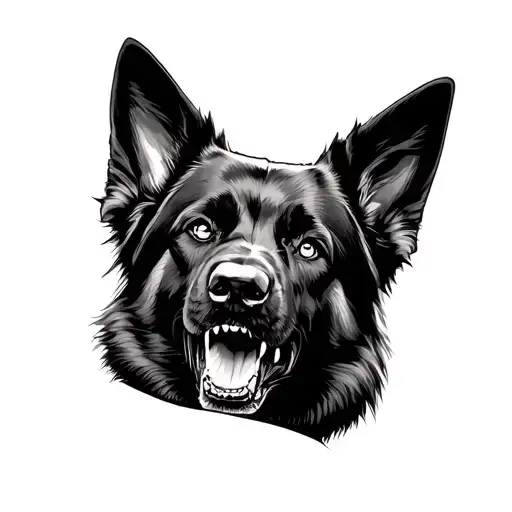 angry black german shepherd dog tattoo design idea