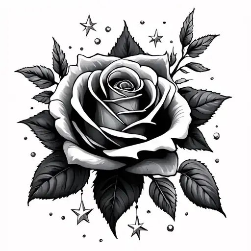 roses and stars tattoo design idea