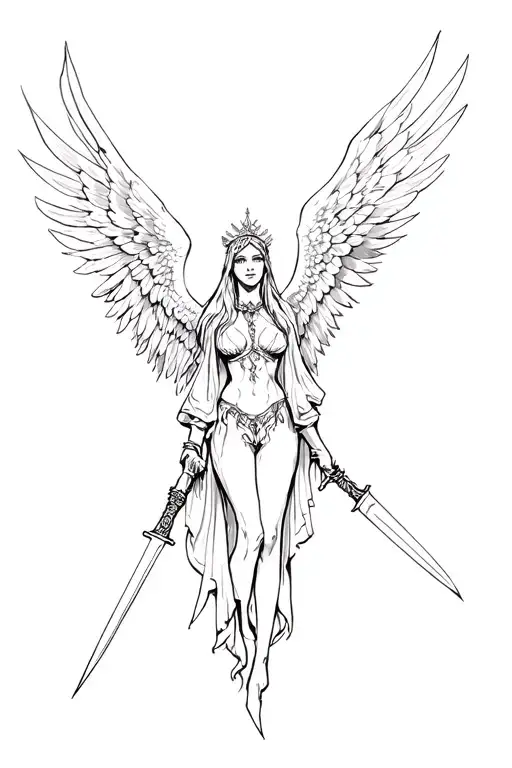 gothic angel with knifes for wings tattoo design idea