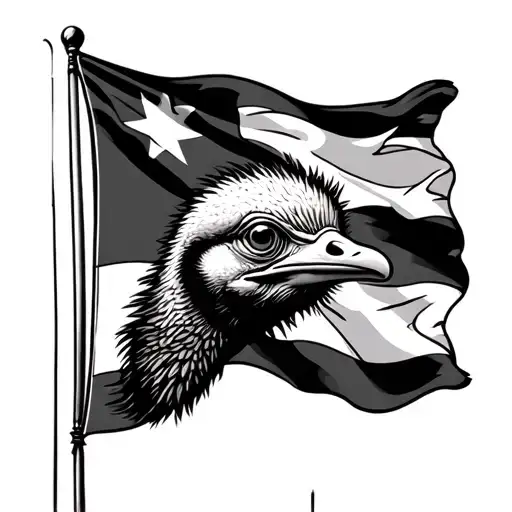 flag with a ostrich cartonish head tattoo design idea