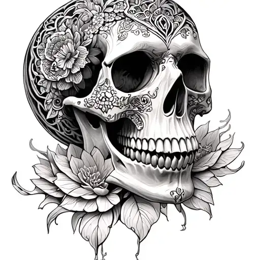 skull realistic mandala tattoo design idea