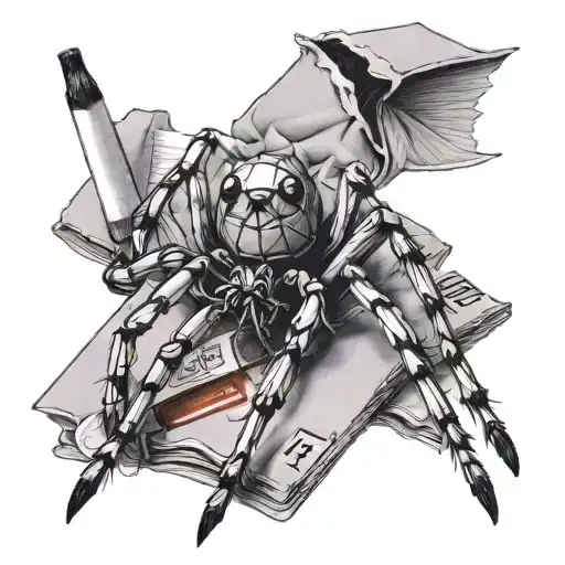 spider on top of a pack of cigarettes that wraps its legs around it tattoo design idea