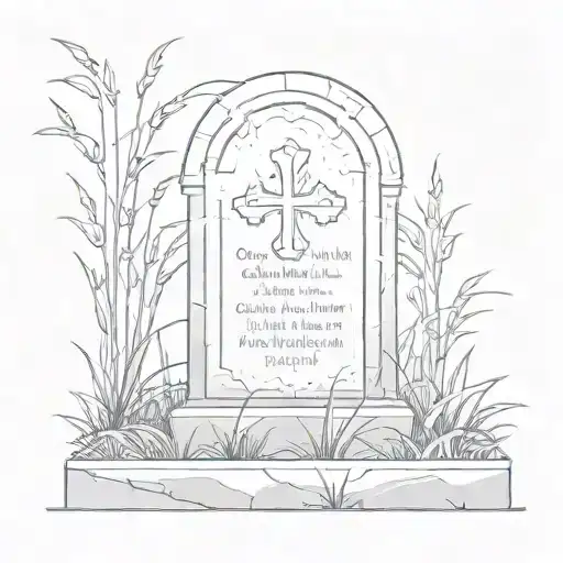 A headstone with grass, the epitaph says "awake and unafraid" tattoo design idea