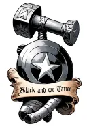 captain america shield with thor hammer and a scroll that says worthy  tattoo design idea