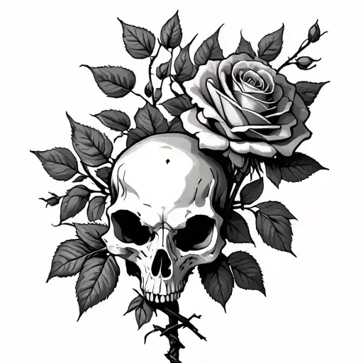 barbed wire stem for the roses blooming and wrapped around each other maybe with a Fox skull spinal tattoo tattoo design idea