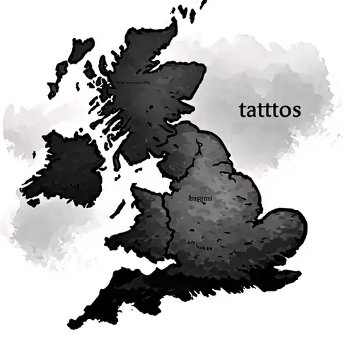 Volcano with Map of England tattoo design idea